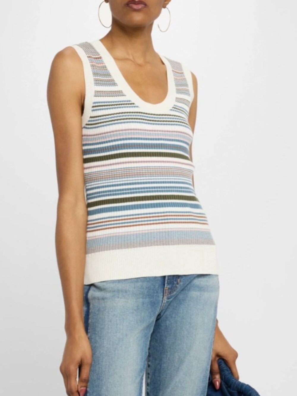 NEW Veronica Beard Ezinna Stripe Knit Tank Top in Dove Multi Size Small NWT